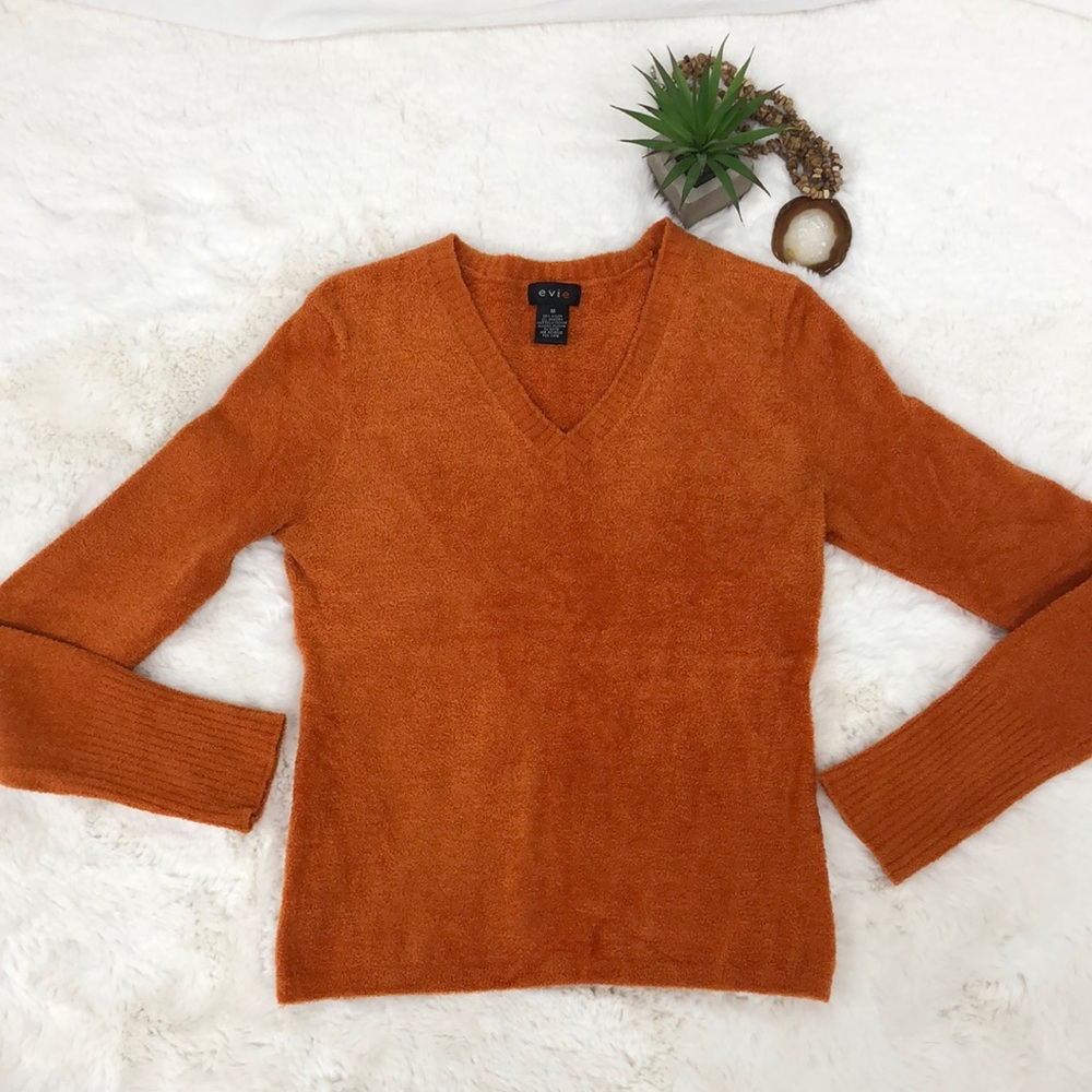 Evie Orange Super Soft V-neck Sweater Fitted Size Medium